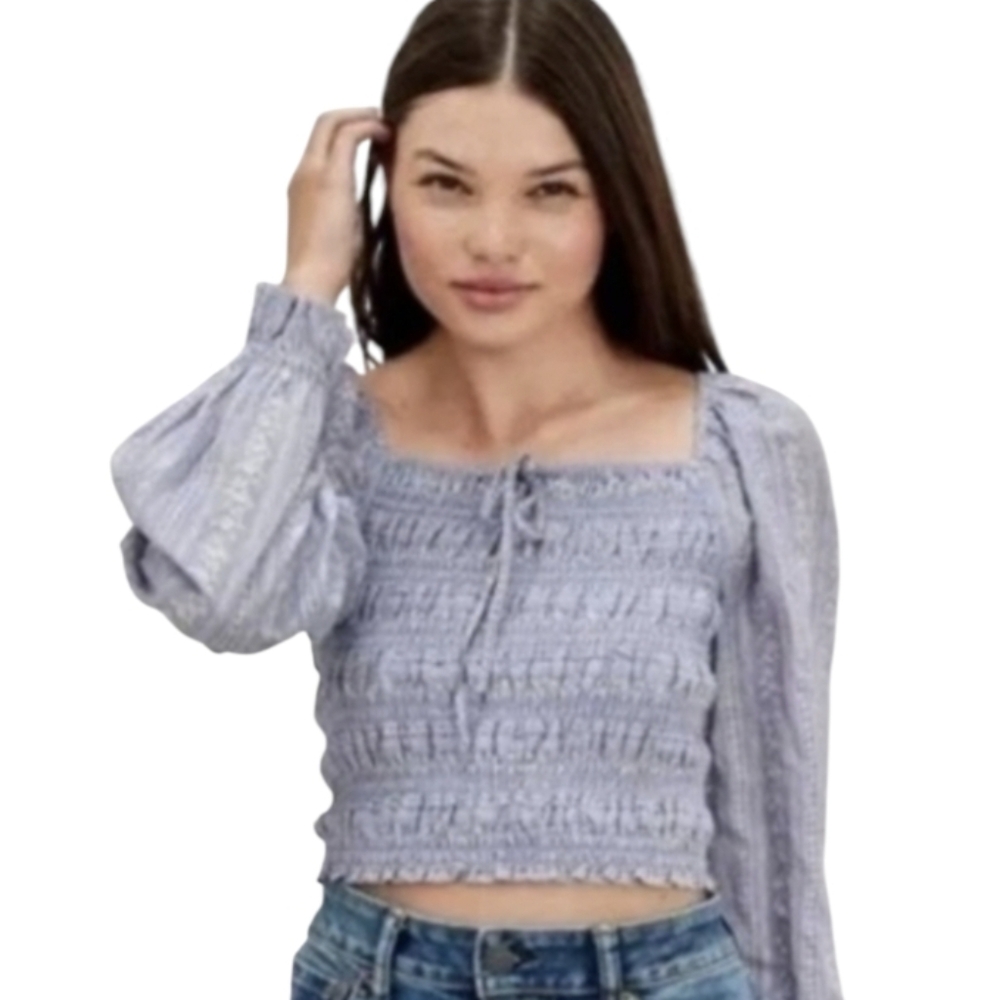 American Eagle Outfitters Large Light Blue Smocked Blouse ASO Sweet Magnolias TV